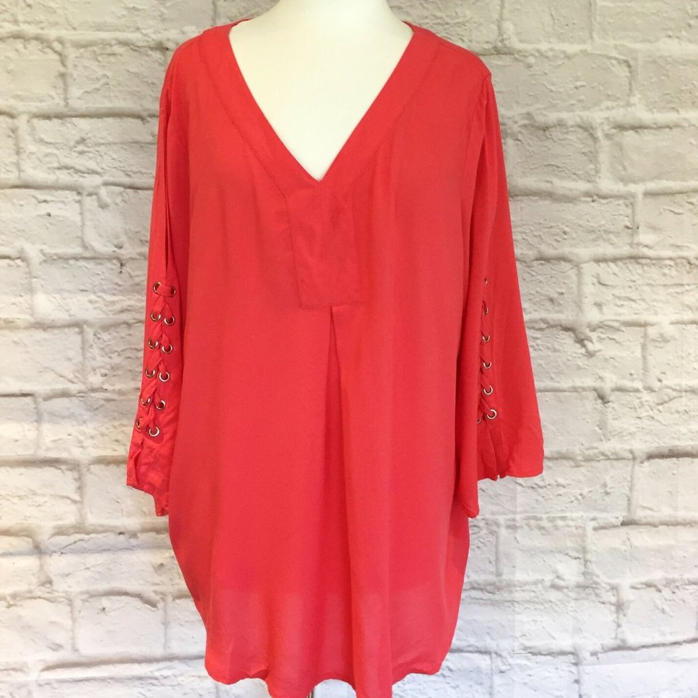 Chico’s Lace Up Open Sleeve Red Tunic Top - Size 3, XL, 16/18